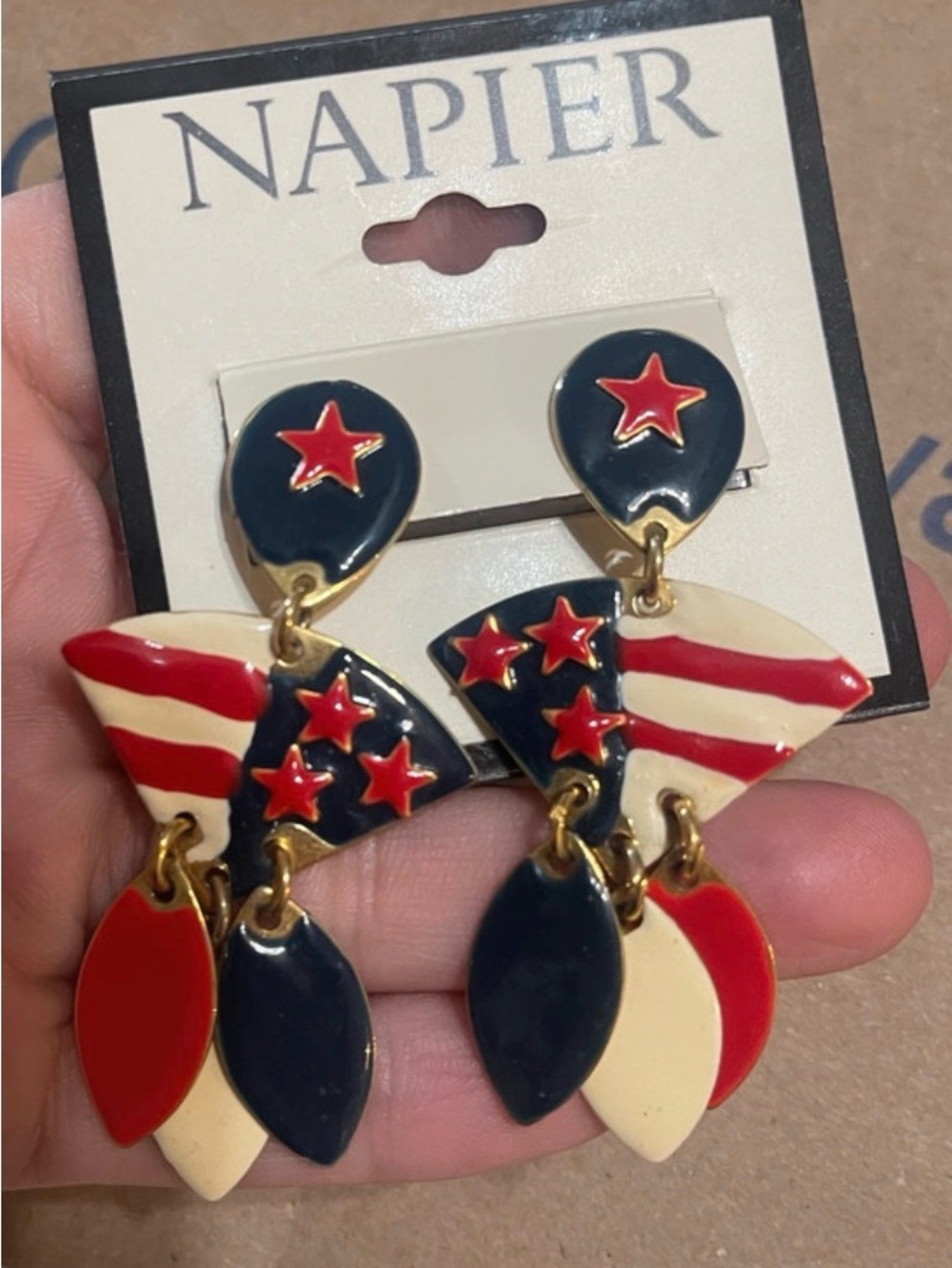 NAPIER Patriotic Nautical Cruise Resort Mermaidcore Drop Dangle Earrings NEW NWT
